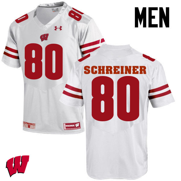 Men Wisconsin Badgers #80 Dave Schreiner College Football Jerseys-White - Click Image to Close